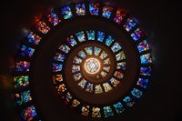 a spiral stained glass window
